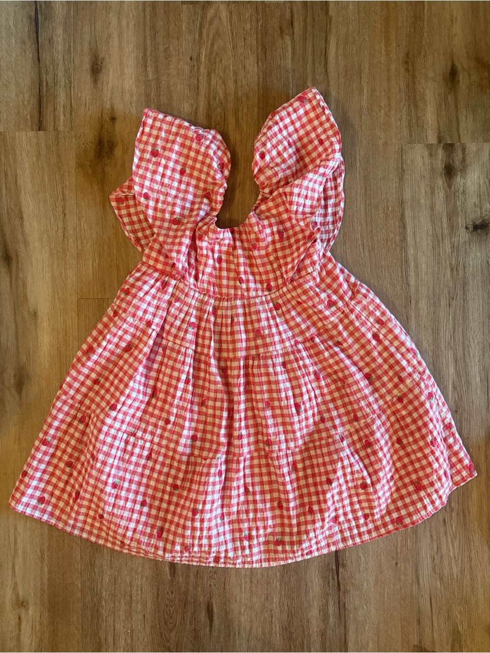 LC Waikiki Red Gingham Strawberry Ruffle Tiered Girl's Dress